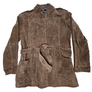 Vintage Marcelle Renee Genuine Leather Jacket Brown Belted Lined Coat Women's L